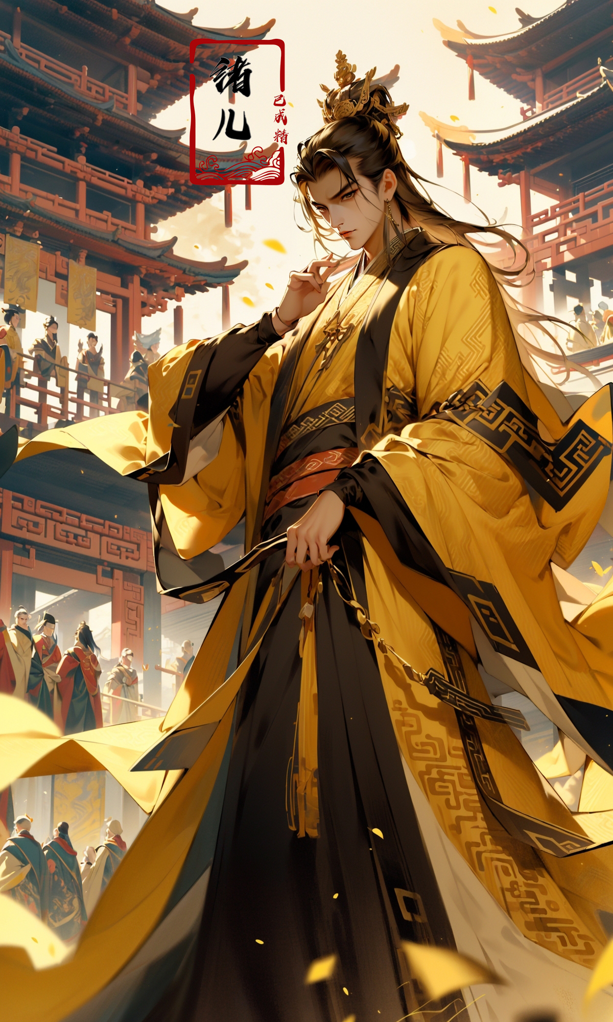 606247209521968585-484367337-Epic CG masterpiece, A Chinese Tang dynasty emperor,by guopei Wuxia,handsome, MAX Masculinity, straight crown, golden Taoist rob.jpg